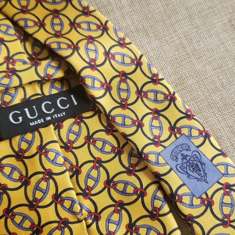 Gucci yellow gold and black silk tie - Picture 4 of 4